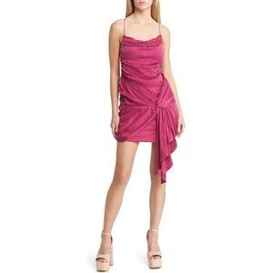 For Love & Lemons Allie Ruched Cowl Neck pink Mini Dress size S